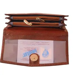 Saheb Leathers Wallet for Women - Genuine Leather Ladies Wallet -3 ID Card Slots - Women's Wallet - Button Closure -Hand Wallet - Daily Use, Money Purse,Dark Brown