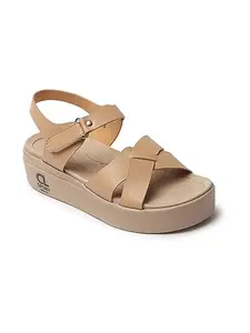 Carlton London Sports Womens Fashionable Casual Wear Slip On Sandals, Colour-Beige, Uk 8