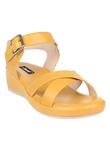 SHERRIF SHOES Women's Yellow Ankle-Strap Sandals-41