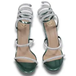 Sana.K Open Toe Green Faux Leather Spring Gladiators Heels