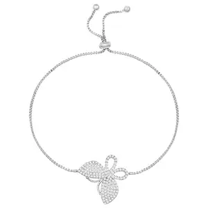 Peora Cubic Zirconia Studded Silver Plated Charm Adjustable Bracelet Fashion Stylish Jewellery Gift for Women & Girls