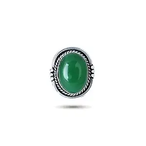 Waama Jewels Silver & Green Oxidized Adjustable Finger Rings With Semiprecious Stone Studded For Women & Girls
