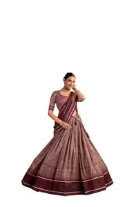 LooknBook Art Lehenga Choli Set, Natural Silk, Kalamkari Print with Lace Border, Sequins and Thread Embroidery Work, Free Size