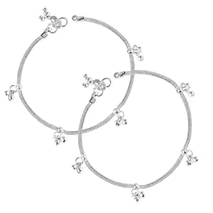 VFJ VIGHNAHARTA FASHION JEWELLERY Vighnaharta Traditional White Metal Anklets Payal Pair for Women Girls [VFJ1012PYL]