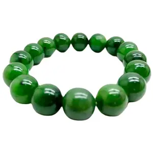 RRJEWELZ Natural Canadian Nephrite Jade 12mm Round Shape Smooth Cut Beads 7 Inch Stretchable Bracelet For Men & Women. Unisex Bracelet For Healing, Meditation, Prosperity, Gift & Luck|STBR_RR_10808_7.0