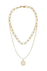 2-Layer Chain Necklace Set, Gold-Plated, Paperclip Link Chain with Round Pendant