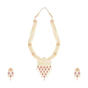 Kushal's Fashion Jewellery Ruby Gold Plated Ethnic Zircon Necklace Set - 417097
