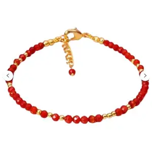 RRJEWELZ Carnelian Bracelet for Men & Women – 3mm Round Faceted Red Beads – 7 inch adjustable with Gold Plated Clasp – Healing, Fashion, Gift, Spiritual, Yoga|LCBR_RR_01848