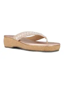 Inc.5 Women Rose Gold Casual Embellished Round Toe Wedge Heel Sandals