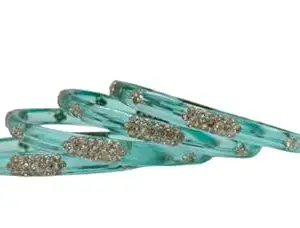 Ranika || Crystal Glass Bangles with Rhinestone Embellishments, Stylish Women's Bangles | Valentines, Birthday, Anniversary, Wedding Gifts for Wife, Mother & Sister (Sea Green, 2.6)