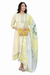 KHODAL FASHION Women Embroidered Kurta Set with Dupatta | Floral Neck Design Straight Kurti with Bottom Wear | Festive Traditional Ethnic Suit for Wedding, Party & Special Occasions