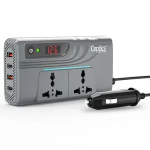 Ceptics 200W Power Inverter, Car Laptop Charger with 2 USB-A (3.1A Max) + 2 USB-C (PD 27W) Ports, 12V DC to 220V AC, 2X Universal AC Outlet, 18 Months Warranty