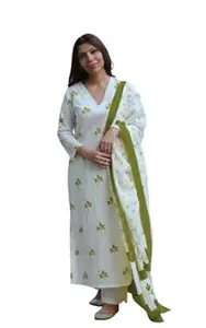 SANGOURI Women Floral Printed Kurta and Pant Set with Dupatta