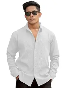 WIZOON Shirt for Man | Men’s Black Textured | Regular Fit | Textured Cotton Blend Casual | Full Sleeves | Spread Collar Western Stylish