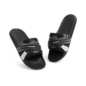 CHUPPS Vertex Men's Casual Sliders & Flip-Flops | Comfortable Flip Flop Slippers with FOAM6 6mm Foam Upper| Powergrip Footbed for Superior Cushioning & Support |Stylish Footwear for Men Black