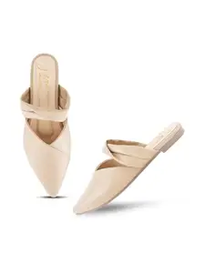 Froh Feet Women's Beige Fashion Comfortable Slip-on Flat Bellies Pointed Toe Mules Sandals