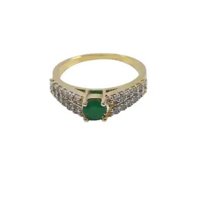 Women Green Gold-Plated CZ-Studded Handcrafted Finger Ring