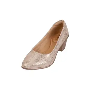 Mochi Women Gold Synthetic Leather Block Heel Formal Pump Shoes UK/8 EU/41 (31-342)