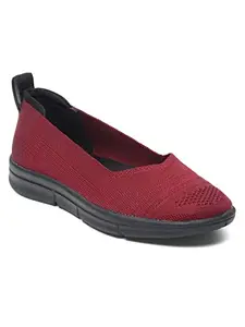 Bruno Manetti Women's Maroon Slipon Back Closed Round Toe Upper Fabric Insole Memory Foam Comfort Bellies