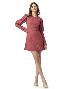 SMERA MART Women's Cotton Schiffli Knee Length Dress (36,Coral)