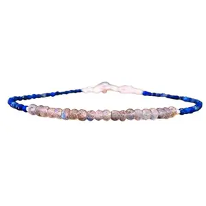 LKBEADS Lapis Lazuli & Labradorite bracelet with Silver clasp - 3-4mm Rondelle beads- Faceted Cut -7 Inch Bracelet– Healing, Fashion, Gift, Spiritual, Yoga|LK_STACK_08079