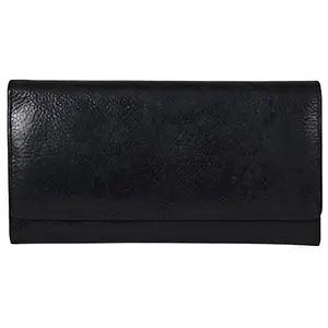 Leatherman Fashion Women Black Genuine Leather Wallet (16 Card Slots)