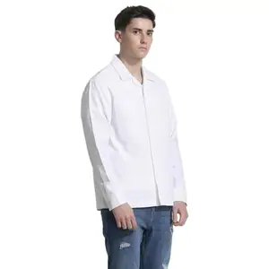 SNITCH Double Pocket Straight Hem White Plain Shirts