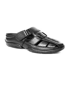 Brougwood Men's Black Leather Stylish Half Sandal
