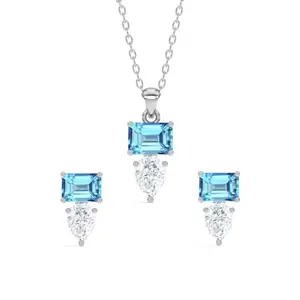 Clara 925 Sterling Silver Vistosa Pendant Earring Chain Jewellery Set | Rhodium Plated, Swiss Zirconia | Gift for Women & Girls