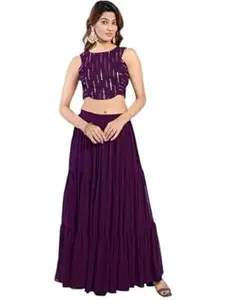 Women's Trending Designeer Georgette Embroidery work Lehenga Choli Stitched Blouse and Fit & Flare Style For Navrati || Wedding