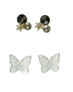 Elegant Butterfly & Crystal Stud Earrings for Women | Stylish Fashion Jewelry for Girls | Party, Office & Casual Wear | Hypoallergenic, Lightweight & Durable Design Pack Of 2