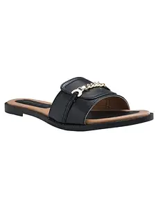 AJANTA Women Black Flat Sandal EL3009