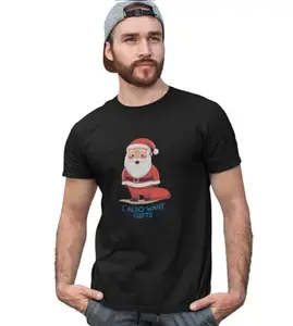 EPARISEVA Even Santa Wants Gift: Cute Printed T-Shirt (Black) for Boys Girls