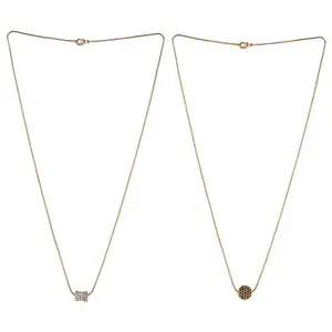 Brado Jewellery Gold Plated American Diamond Combo of 2 Necklace Golden Chain Pendant for Women and Girls