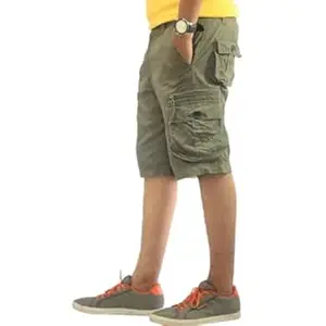 AERO CRAFT Men's 7 Pocket Green Cotton Cargo Shorts