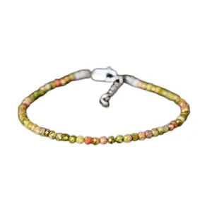 RRJEWELZ Unakite Round Beaded Bracelet – Faceted 3mm Multicolor Stones with Silver Lock – 7 Inch Adjustable link Bracelet for Men & Women|LCBR_RR_06577