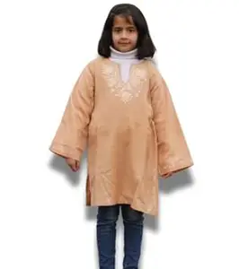 Luzito Girls Noor Kurta Pheran Peach | Lightweight Cotton Blend Ethnic Kurta for Daily