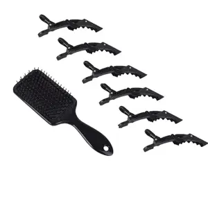 ZAUKY NEW MULTICOLOR 1PCS Paddle Hair Brush With 6PCS Hair Section Alligator Clips (COMBO PACK)