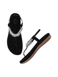 Shoetopia Women's Flat Sandal-3 Kids UK (SND-Jhoomer-Black)-EU36