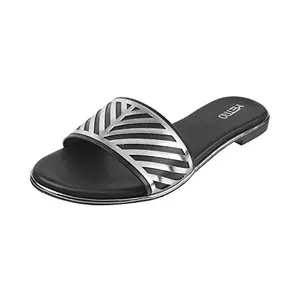 Metro Women's Black Faux Leather Geometric Pattern Flat Fashion Sandals UK/5 EU/38 (41-3919)