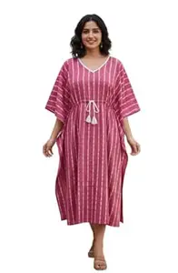 Crafts Moda Women's Cotton Kaftan - Night Dress Loungewear Relaxed Fit Midi Dress - Free Size Kantha Work Caftan