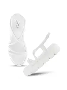 JM LOOKS Women's White Backstrap Pull-On Sandals Comfortable Cushioned Sole, Stylish Design for Everyday Use.