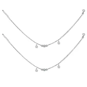 TARAASH 925 Sterling Silver Dangling Floral Charm Anklet For Women/Girls