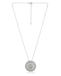 Carlton London Premium Rhodium Plated with CZ Circular Pendant with Chain for women