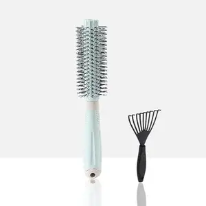 BlackLaoban Round Hair Brush With Brush Cleaner Tool for Blow Drying, Styling, Curling, Straighten with Soft Nylon Bristles for Short or Medium Curly Hairs for Women & Men Dotted Round (Light-Green)