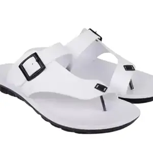 Men's Kolhapuri White Slippers Chappal Traditional Ethnic Footwear (White, UK Footwear Size System, Adult, Men, Numeric, Medium, 9)