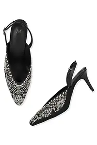 W Embroidered Pointed Toe Stiletto