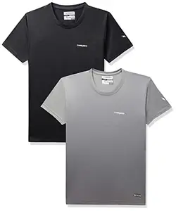 Charged Brisk-002 Melange Round Neck Sports T-Shirt Black Size Small And Charged Energy-004 Interlock Knit Hexagon Emboss Round Neck Sports T-Shirt Light-Grey Size Small