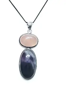ASTROGHAR Natural Rose quartz And Amethyst Oval Crystal Pendant For Men And Women