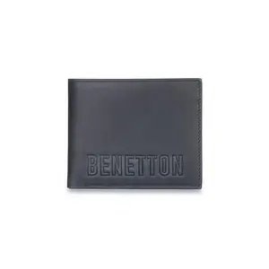 UNITED COLORS OF BENETTON Osmond Leather Slimfold Wallet for Men - Navy, 8 Card Slots